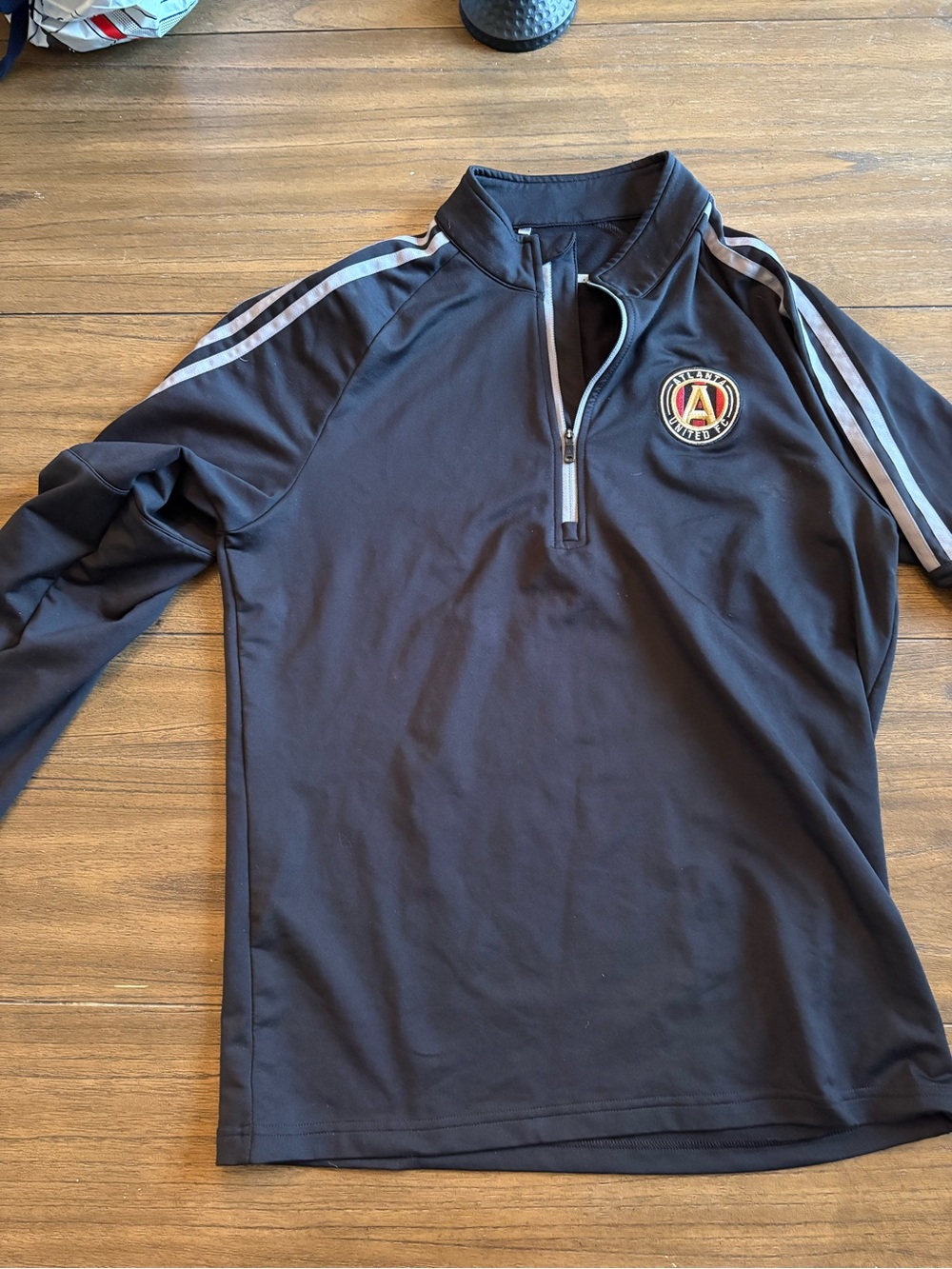 adidas Black Long Sleeve Quarter-Zip Top with Gray Shoulder Stripes
